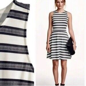 H&M black and white striped skater dress size XS